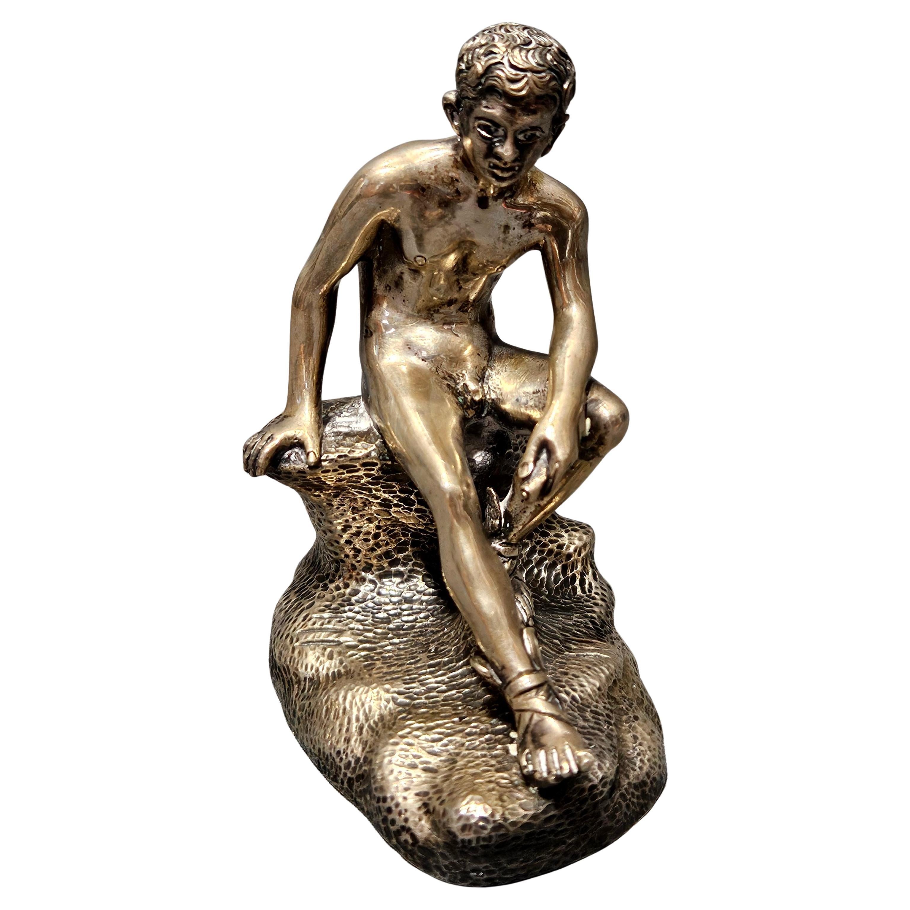 Italian 19th Century Silver Figure Depicting the Seated Hermes or Mercury For Sale