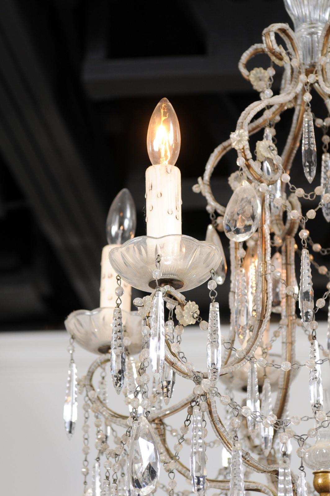 Italian 19th Century Six-Light Chandelier with Beaded Arms and Spear Crystals For Sale 10