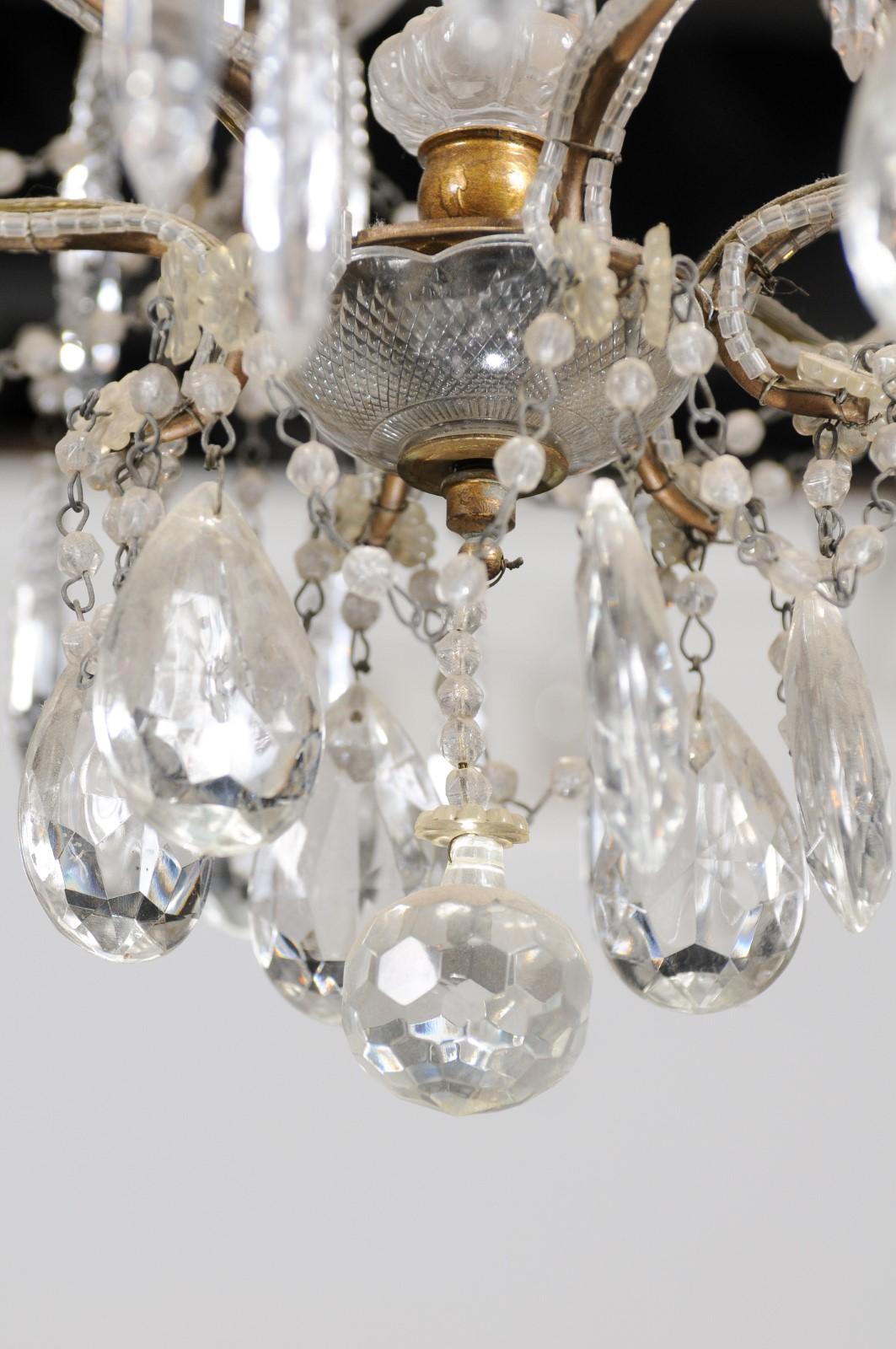 Italian 19th Century Six-Light Chandelier with Beaded Arms and Spear Crystals In Good Condition For Sale In Atlanta, GA
