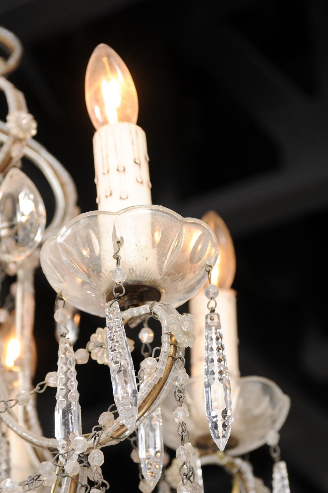 Italian 19th Century Six-Light Chandelier with Beaded Arms and Spear Crystals For Sale 2