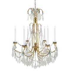 Italian 19th Century Six Light Gilt Metal, Giltwood and Crystal Genovese Chandel