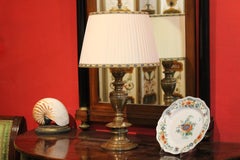 Italian 19th Century Solid Brass Column Table Lamp with Silk Shade