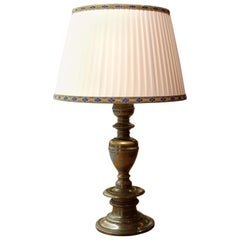 Italian 19th Century Solid Brass Column Table Lamp with Silk Shade