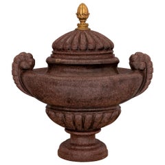 Italian 19th Century Solid Porphyry Urn, with Removable Lid