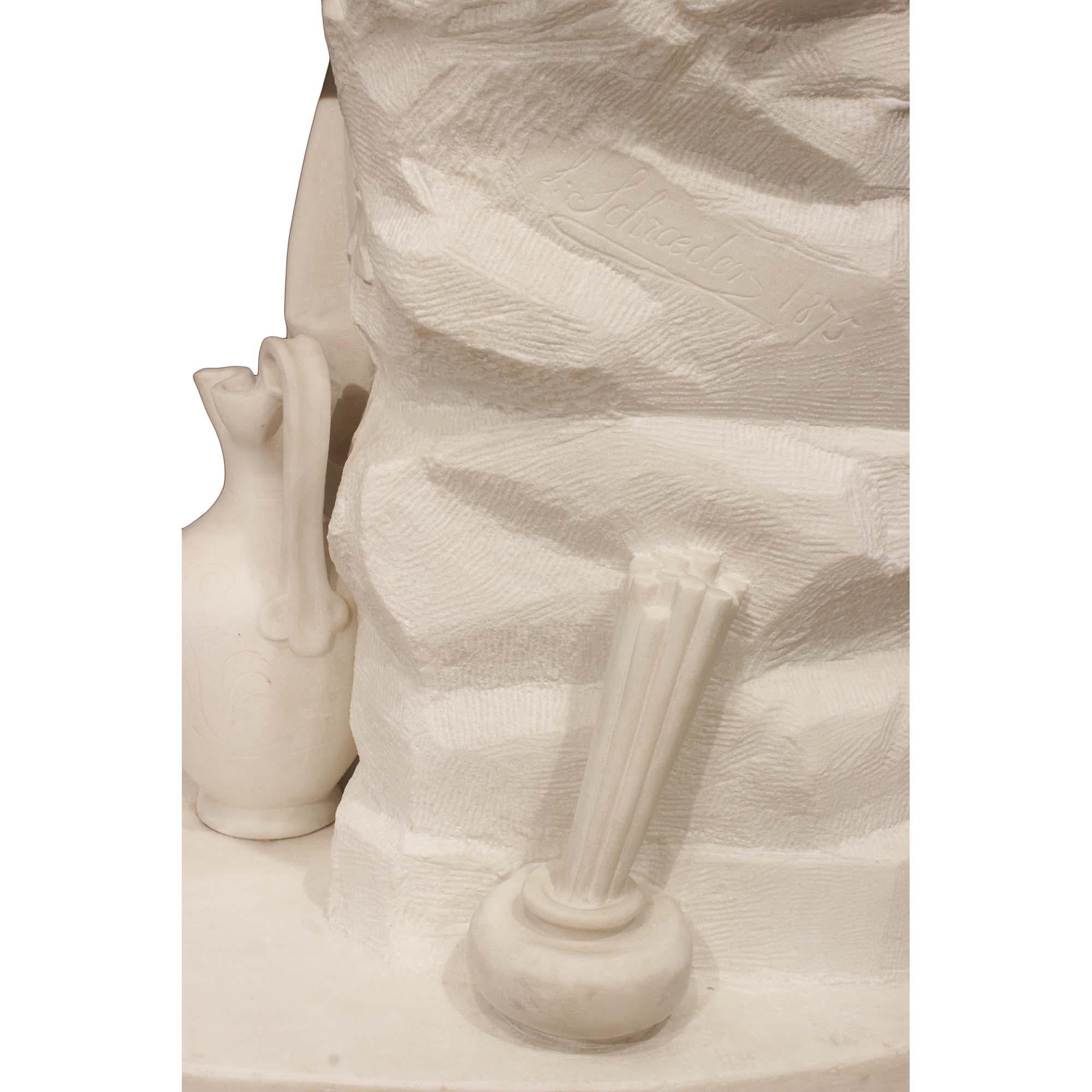 Italian 19th Century Solid White Carrara Marble Signed Sculpture For Sale 3