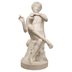 Scultura firmata in marmo bianco di Carrara massiccio dell'Ottocento italiano