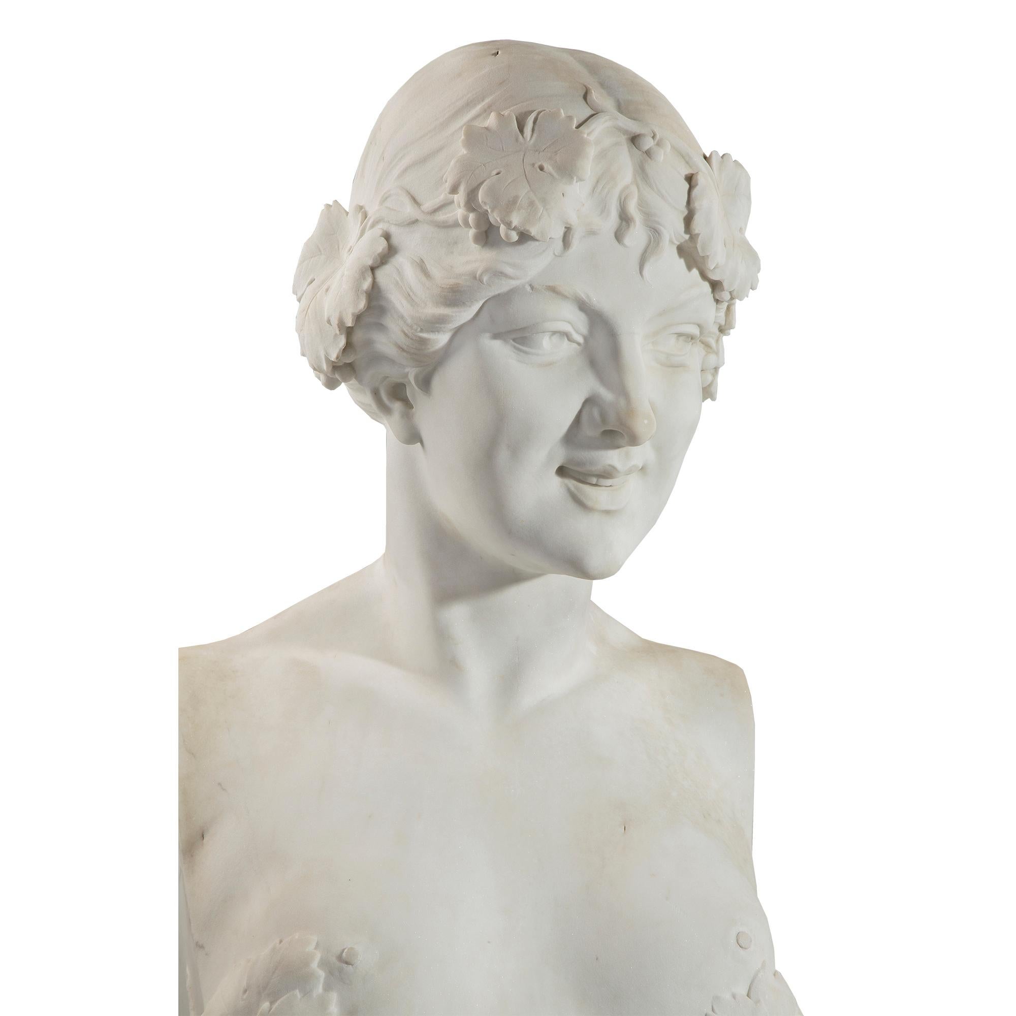 Italian 19th Century Solid White Carrara Marble Statuary of Pan and Maiden In Good Condition For Sale In West Palm Beach, FL