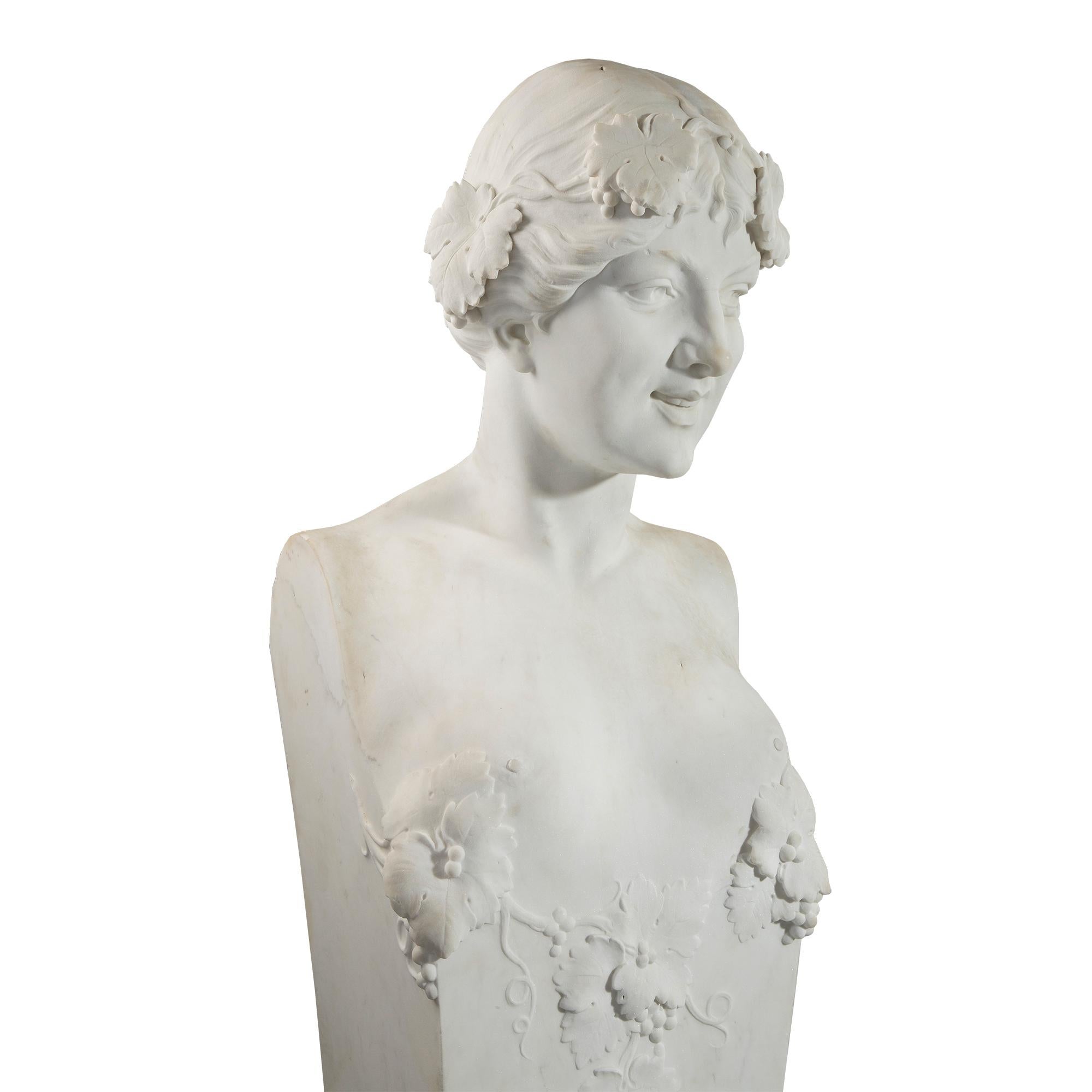Italian 19th Century Solid White Carrara Marble Statuary of Pan and Maiden For Sale 1