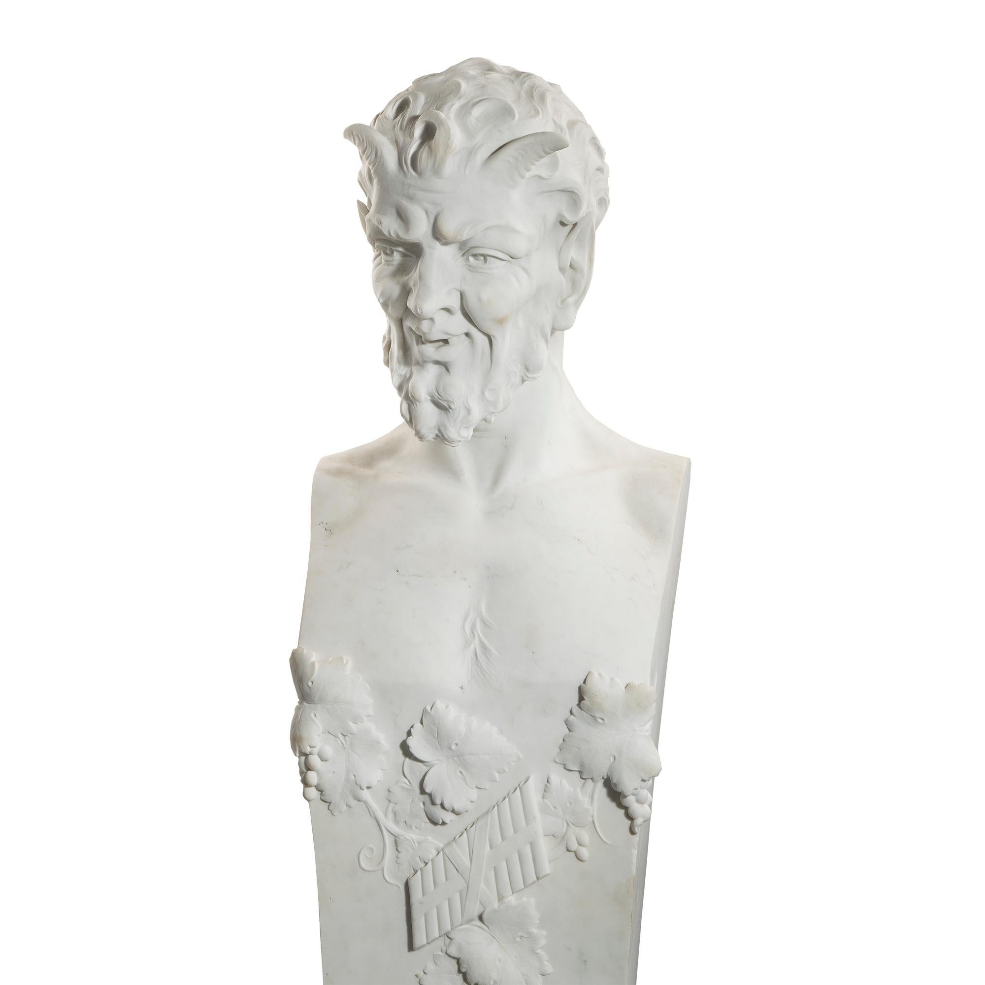 Italian 19th Century Solid White Carrara Marble Statuary of Pan and Maiden For Sale 2