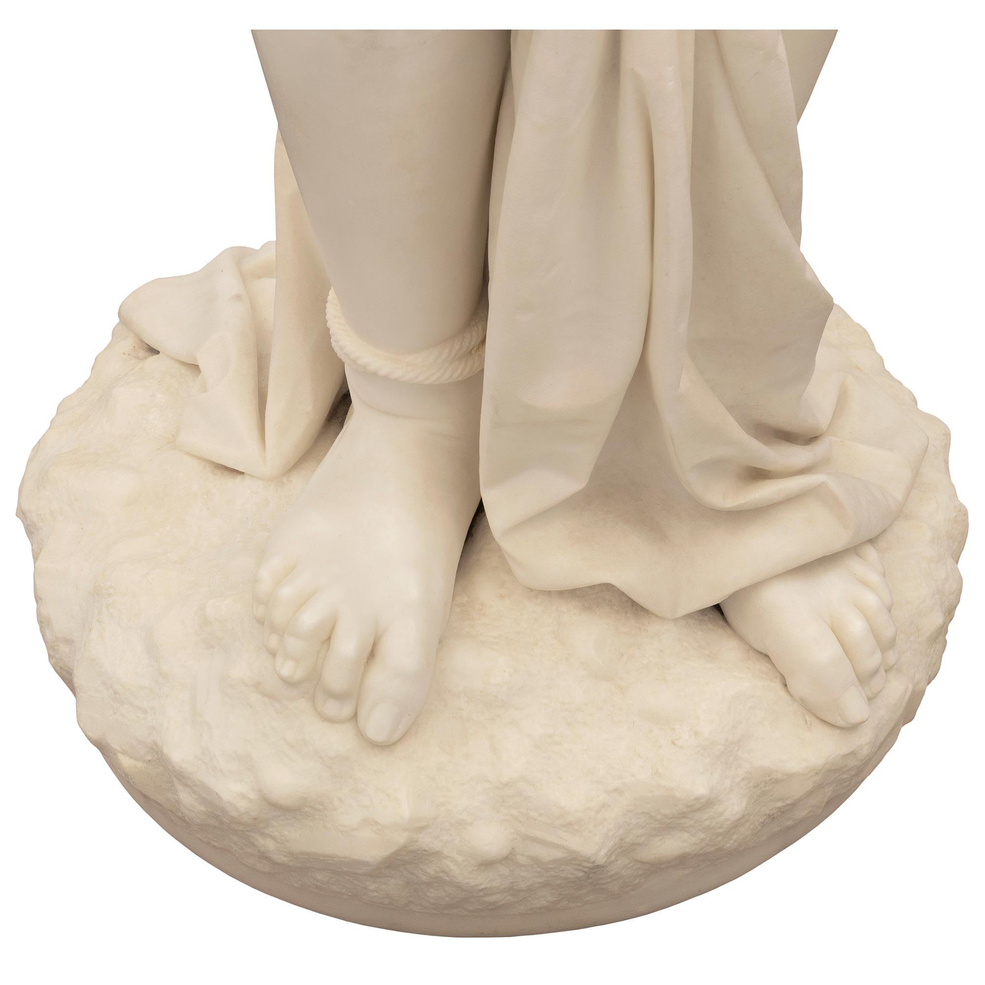 Italian 19th Century Solid White Carrara Marble Statue of a Bound Woman For Sale 8