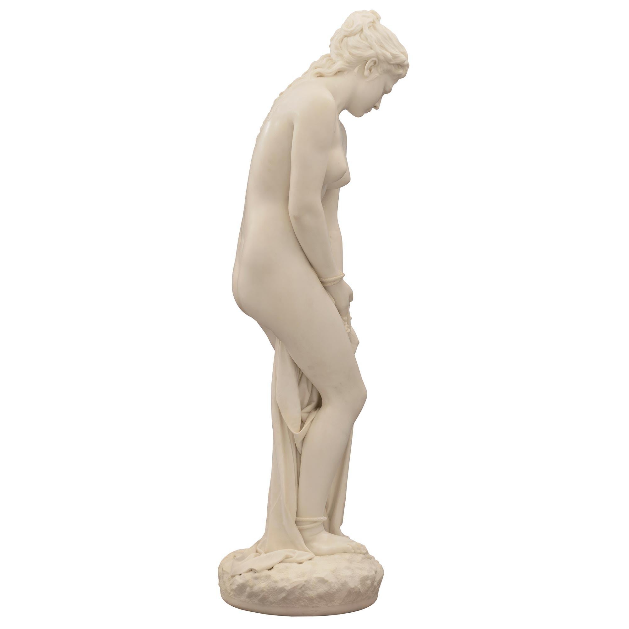 Italian 19th Century Solid White Carrara Marble Statue of a Bound Woman For Sale 1