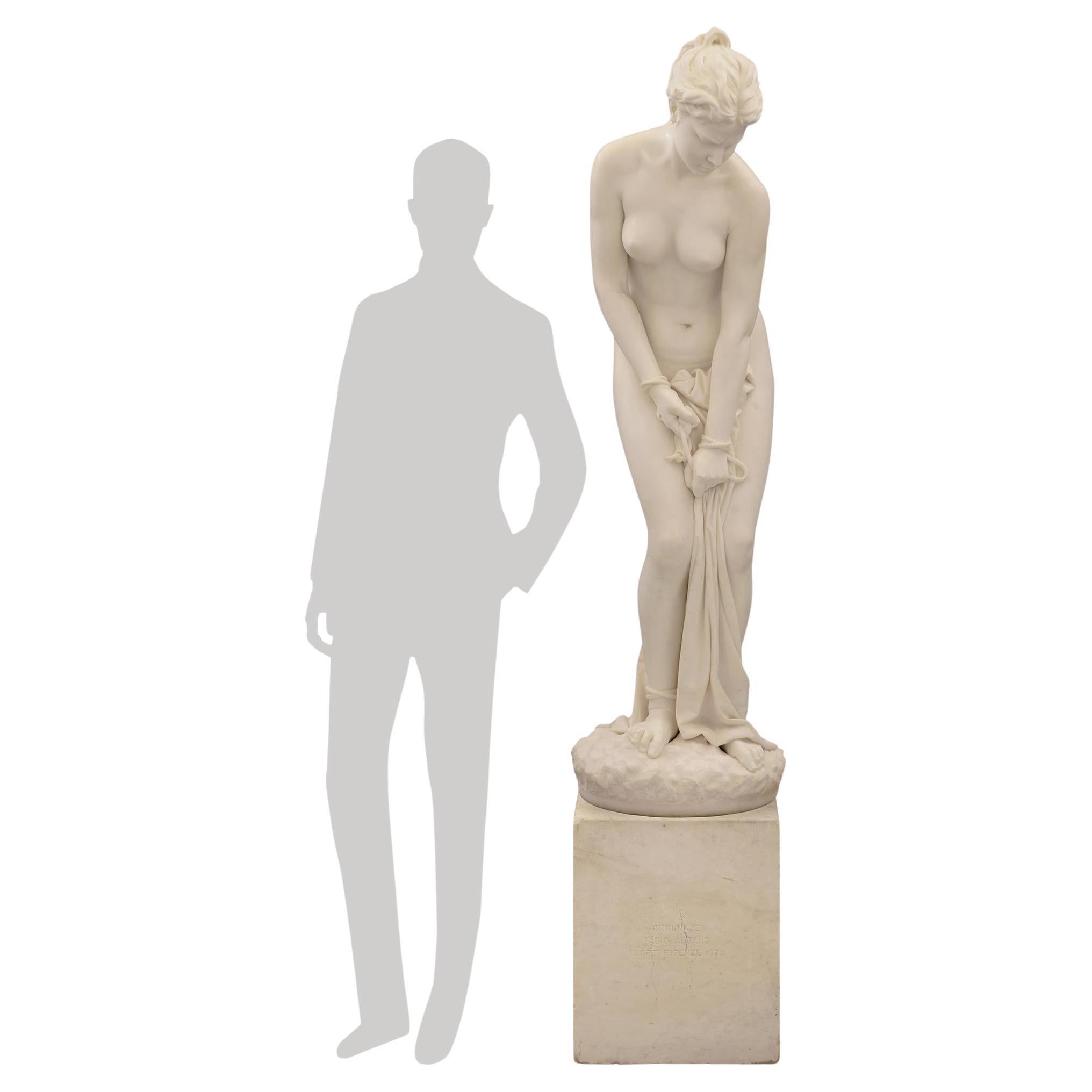 Italian 19th Century Solid White Carrara Marble Statue of a Bound Woman For Sale