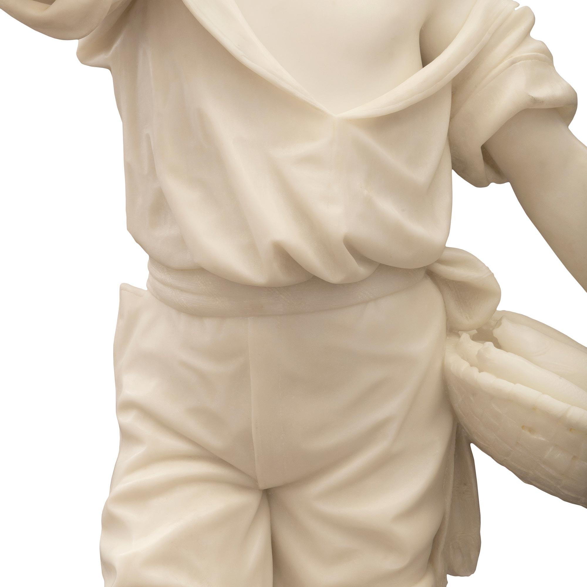 Italian 19th Century Solid White Carrara Marble Statue of a Young Fisherman For Sale 2