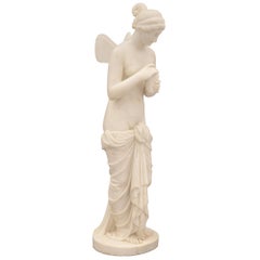 Italian 19th Century Solid White Carrara Marble Statue of Psyche