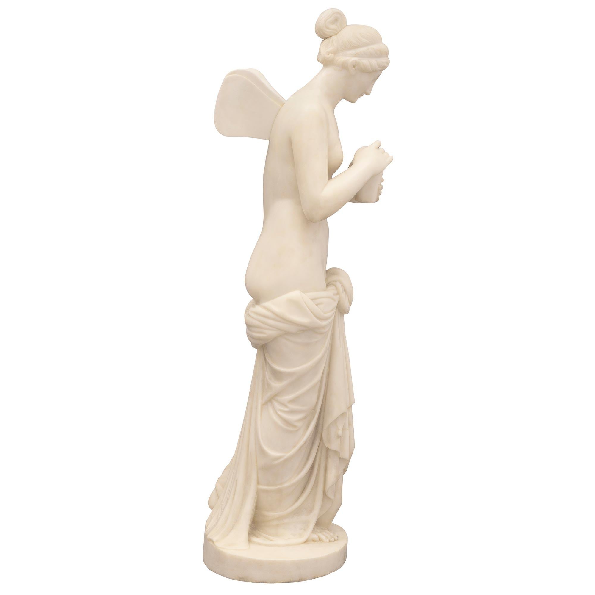 Italian 19th Century Solid White Carrara Marble Statue of Psyche In Good Condition For Sale In West Palm Beach, FL