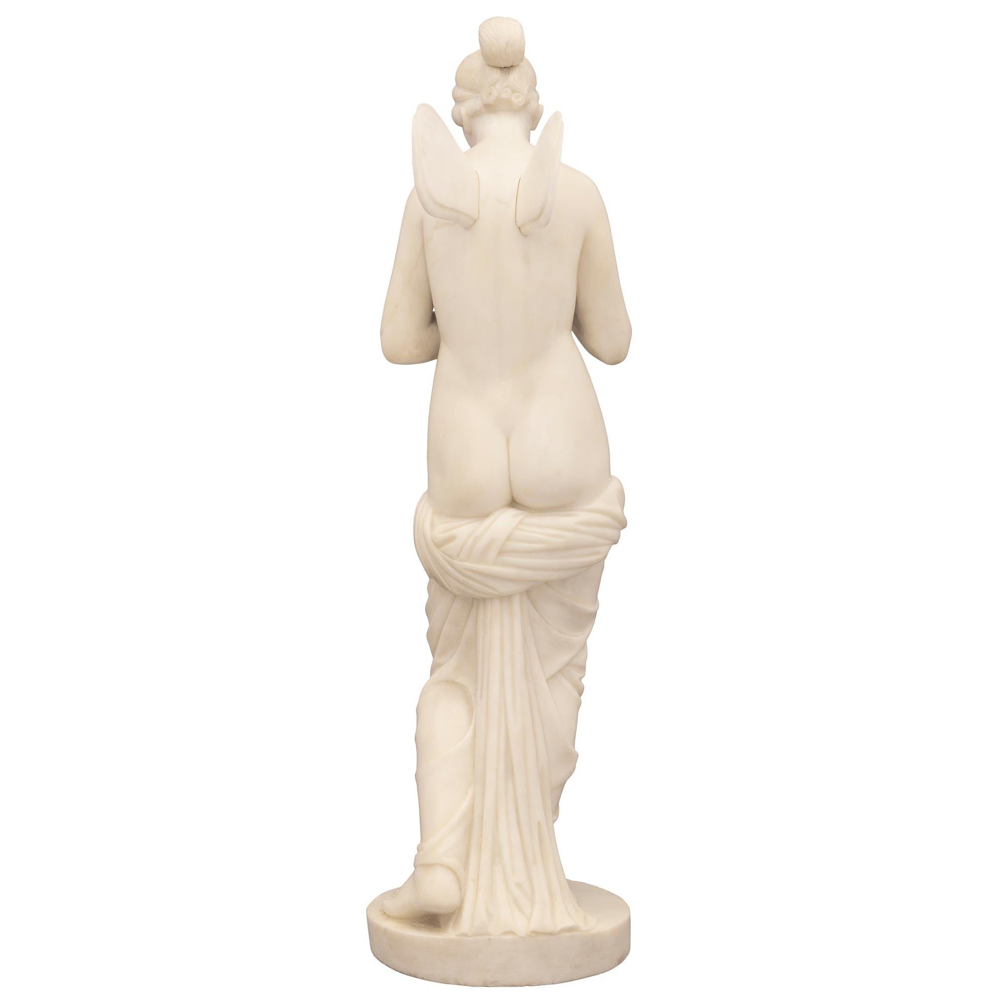 Italian 19th Century Solid White Carrara Marble Statue of Psyche For Sale 1
