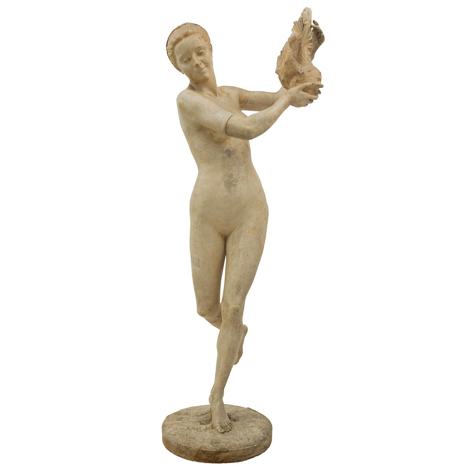 Italian 19th Century Statue of a Lady Holding a Seashell, Signed Gabrieli In Good Condition For Sale In West Palm Beach, FL