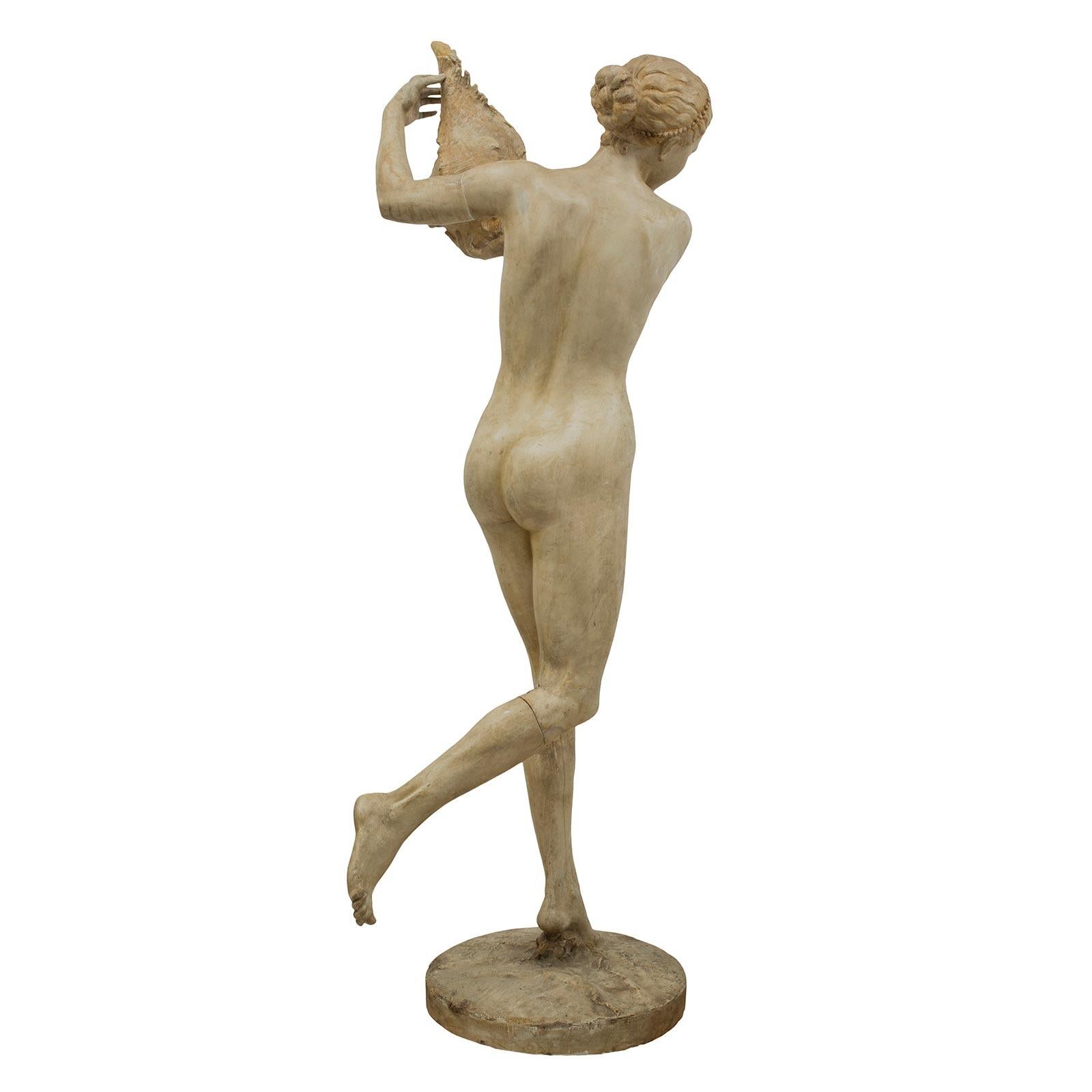 Plaster Italian 19th Century Statue of a Lady Holding a Seashell, Signed Gabrieli For Sale