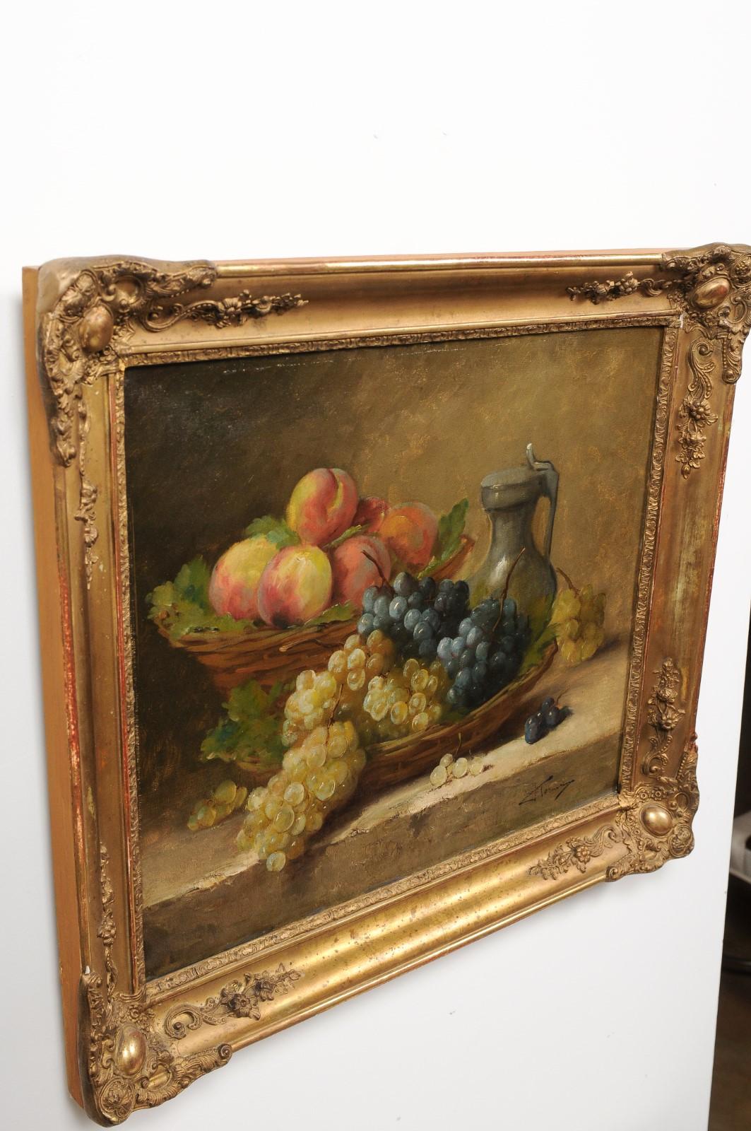 Italian 19th Century Still-Life Oil Painting Depicting Fruits, in Giltwood Frame For Sale 3