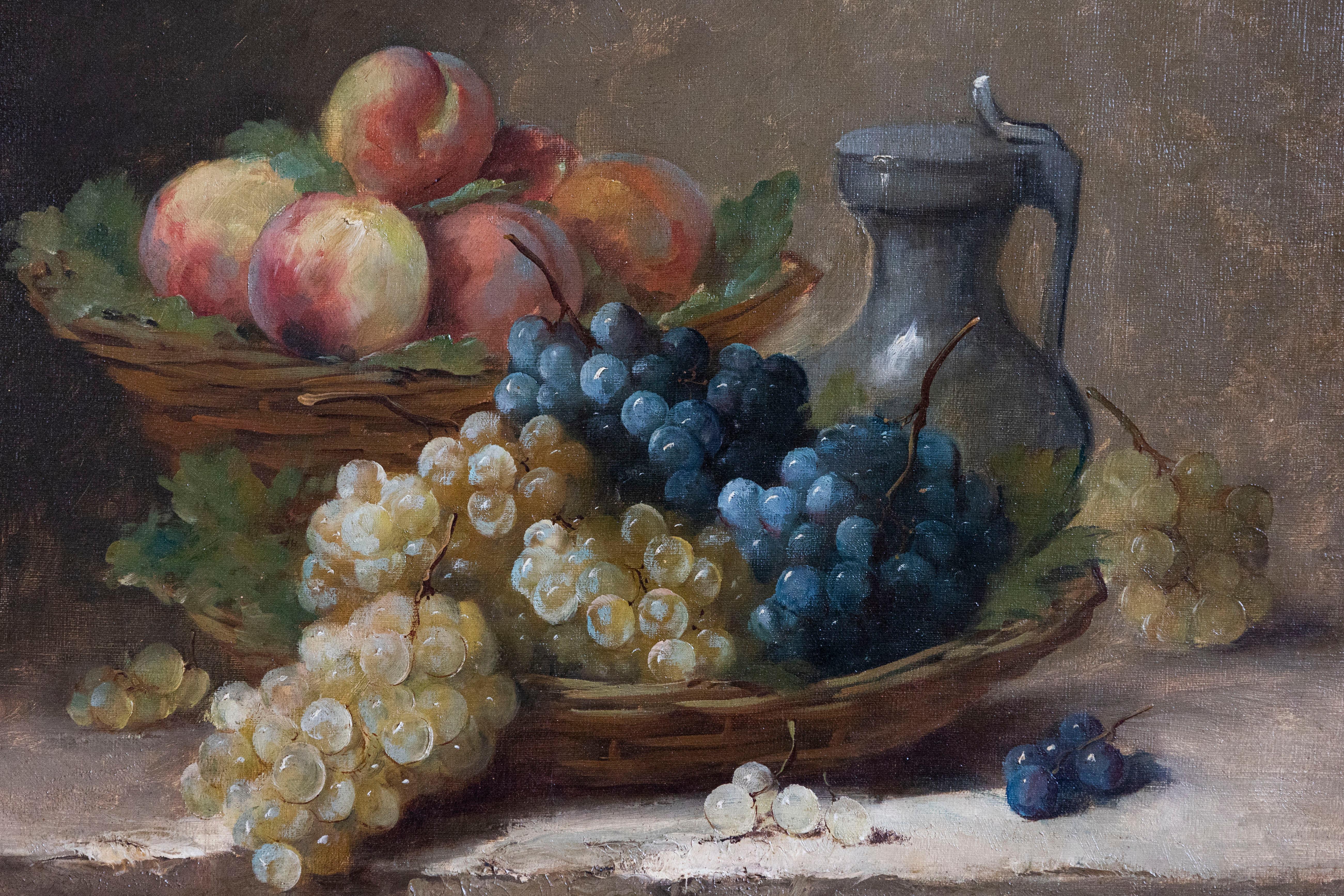 Carved Italian 19th Century Still-Life Oil Painting Depicting Fruits, in Giltwood Frame For Sale