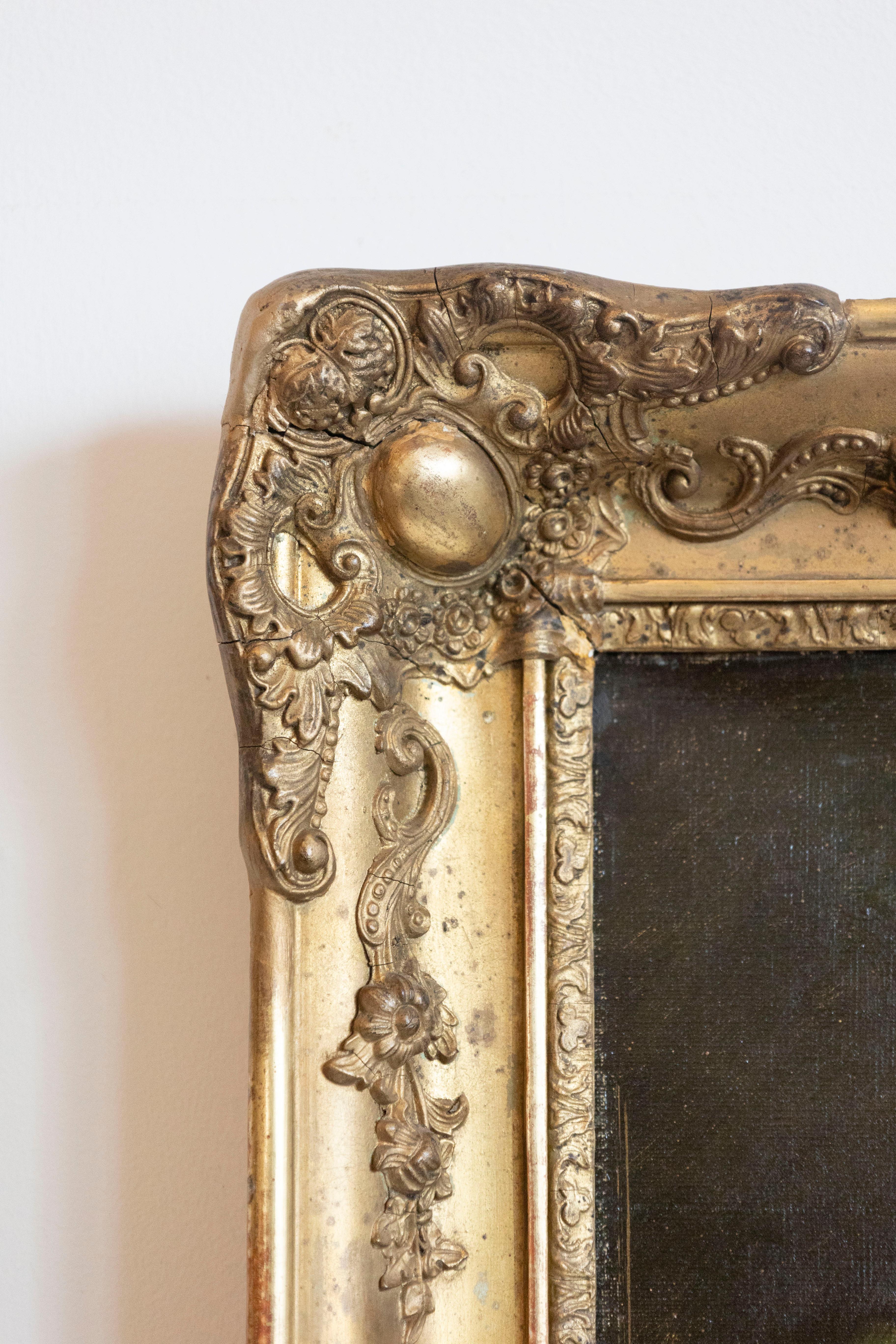 Canvas Italian 19th Century Still-Life Oil Painting Depicting Fruits, in Giltwood Frame For Sale
