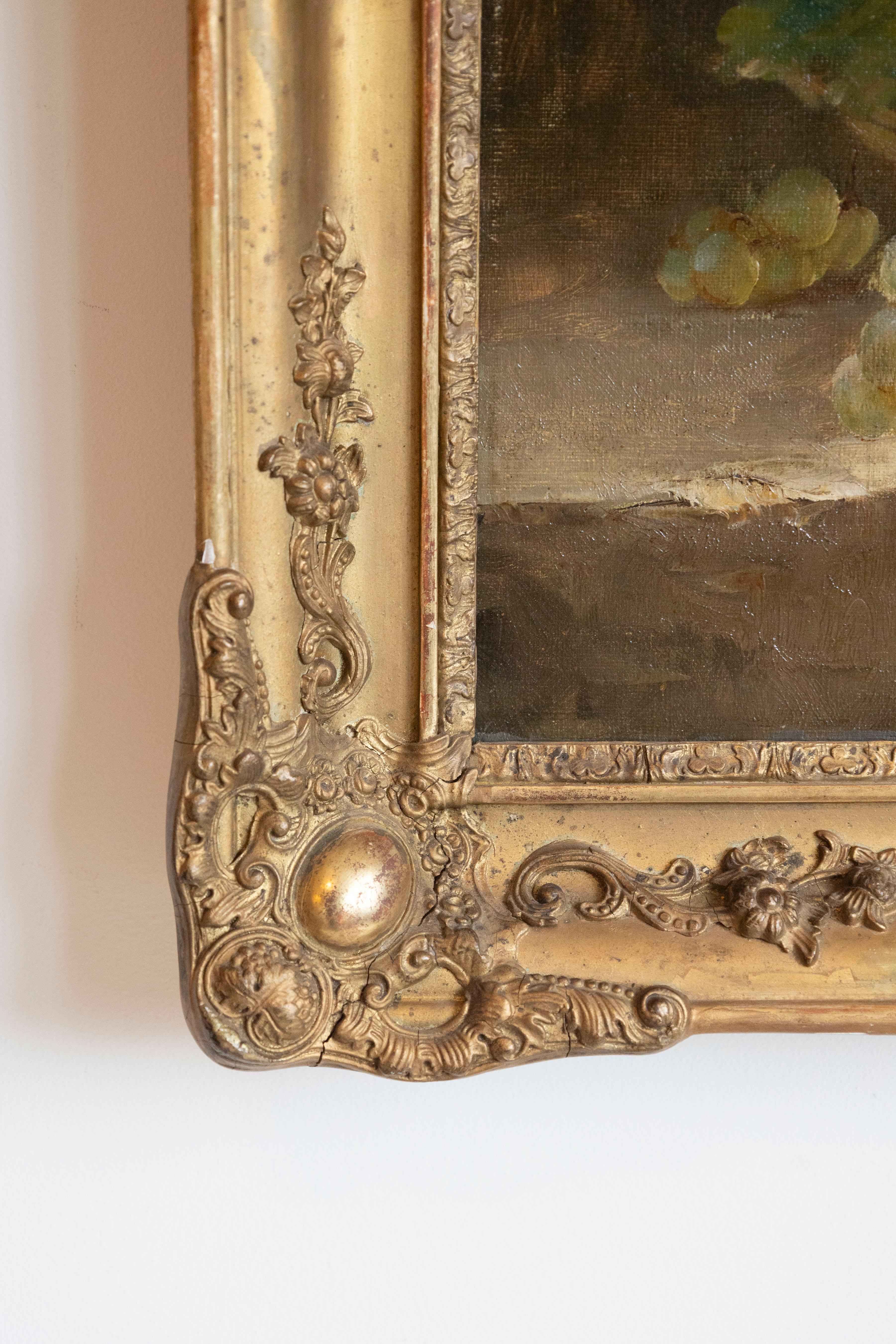 Italian 19th Century Still-Life Oil Painting Depicting Fruits, in Giltwood Frame For Sale 1