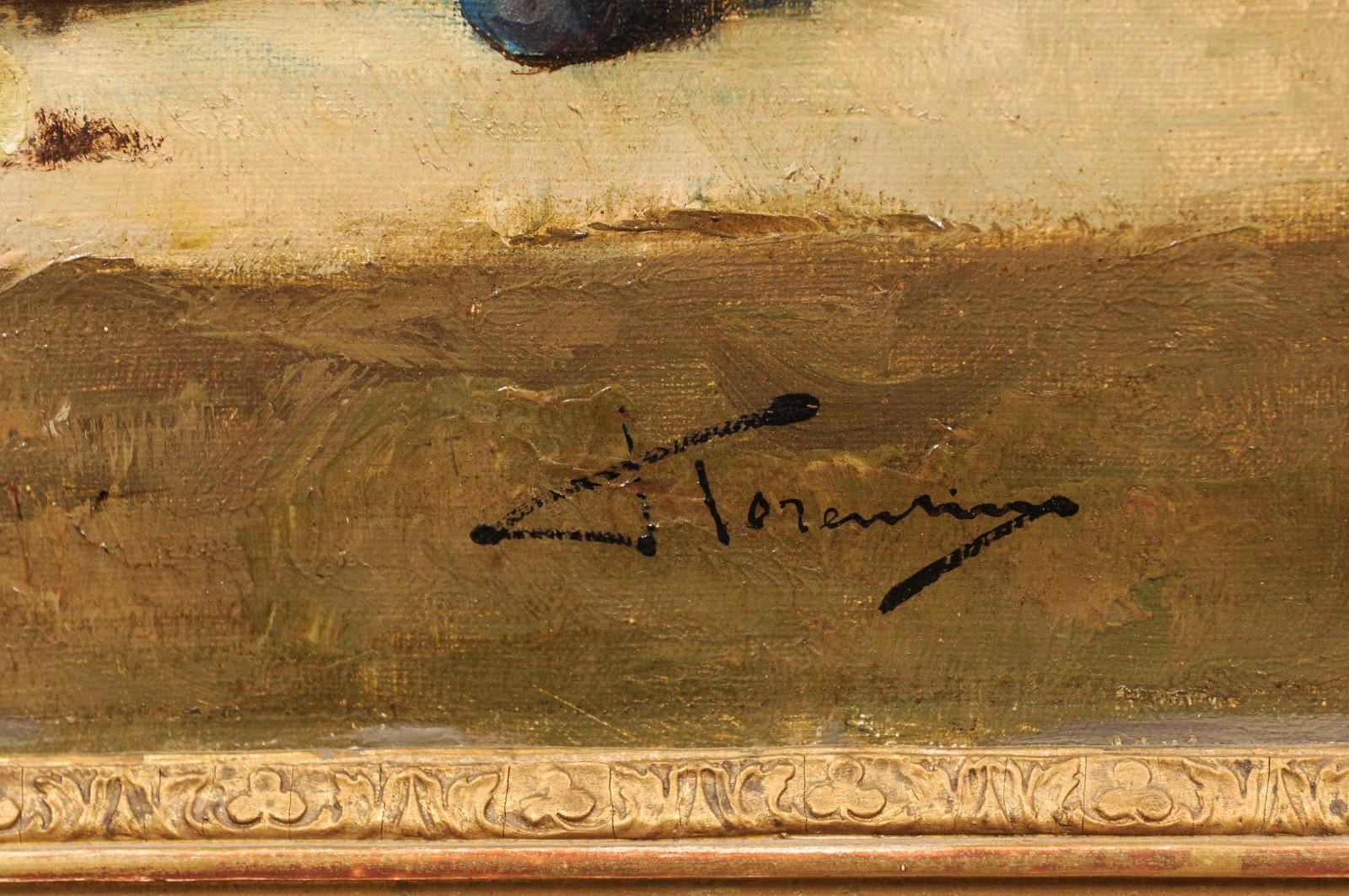 Canvas Italian 19th Century Still-Life Oil Painting Depicting Fruits, in Giltwood Frame