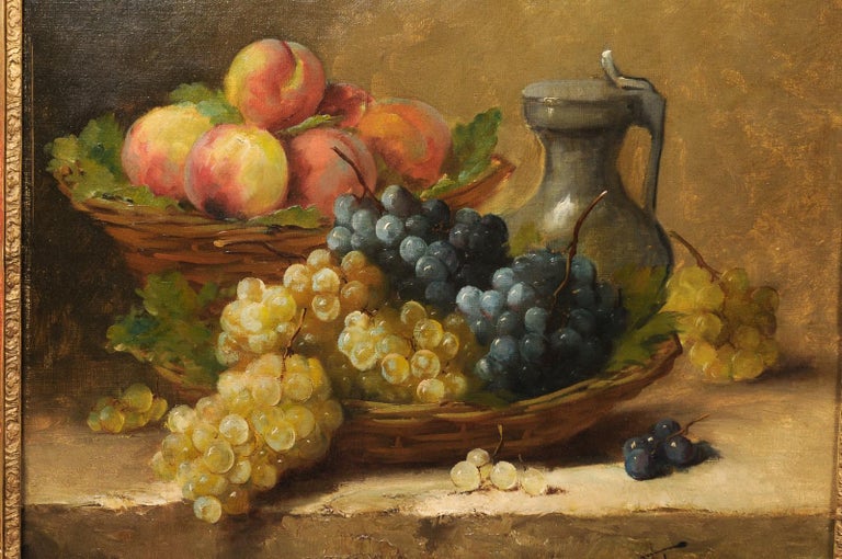 Italian 19th Century StillLife Oil Painting Depicting Fruits, in