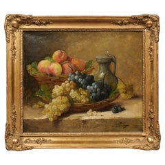 Nature morte à l'huile italienne du XIXe siècle représentant des fruits, dans un cadre en bois doré