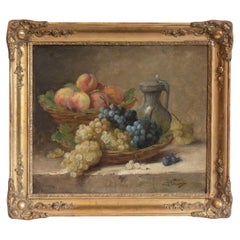 Óleo italiano del siglo XIX que representa frutas, en marco de madera dorada