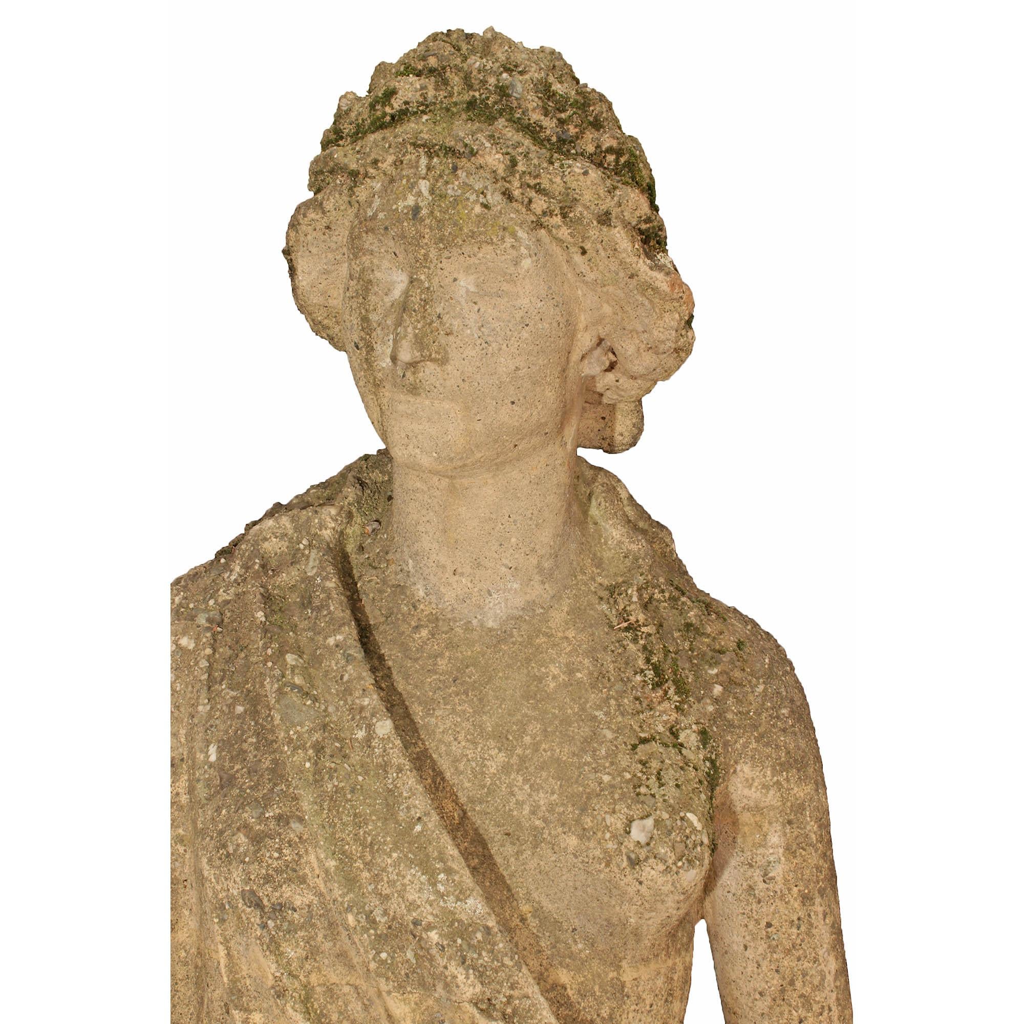 Italian 19th Century Stone Statue of a Classical Female In Good Condition For Sale In West Palm Beach, FL