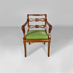 Italian 19th century style armchairs in green fabric and wood, 1930s