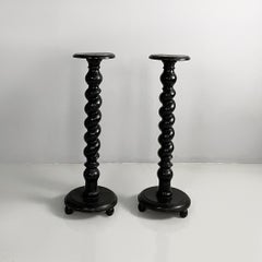 Piédestaux italiens de style 19e siècle en bois noir, années 1930