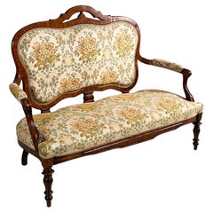 Italian 19th century style sofa in floral fabric and wood, 1930s