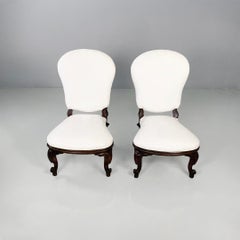 Italian 19th-century style wooden and white fabric armchairs, 1930s