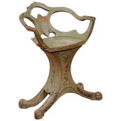 Antique Italian 19th Century Swivel Chair with Painted Floral Décor and Carved Legs