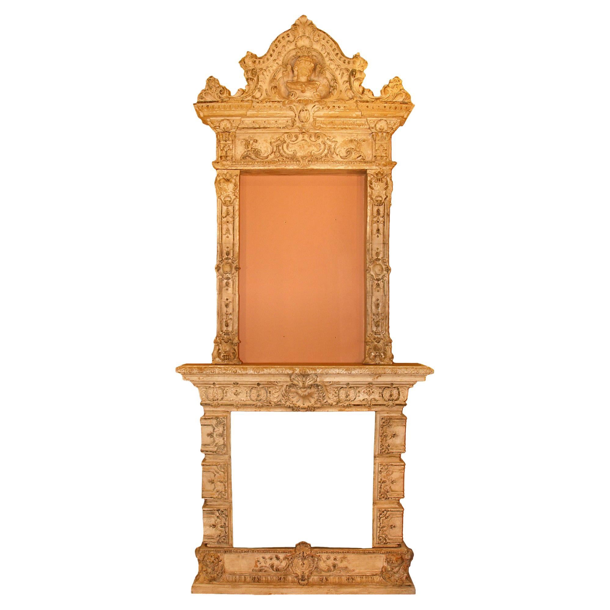 Italian 19th Century Terra Cotta Fireplace Mantel