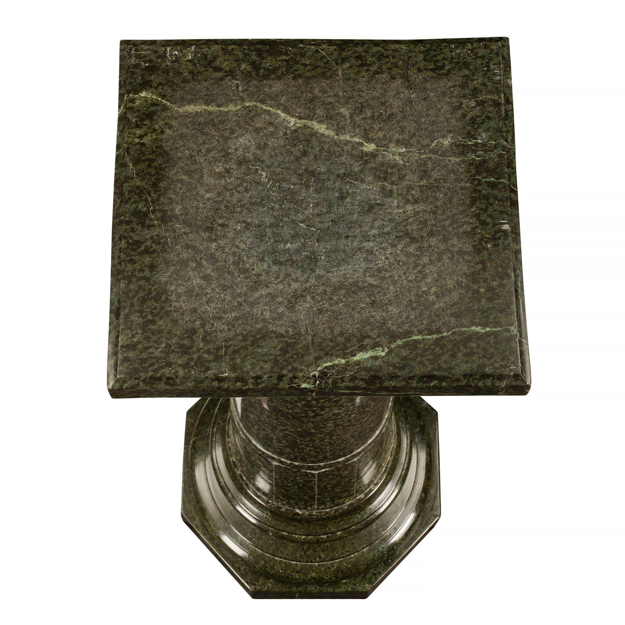 Italian 19th Century Three Piece Green Marble Pedestal In Good Condition For Sale In West Palm Beach, FL