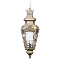 Antique Italian 19th Century Tôle Four-Light Lantern with Palmette Motifs, USA Wired