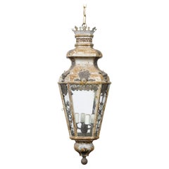 Italian 19th Century Tôle Four-Light Lantern with Palmette Motifs, USA Wired