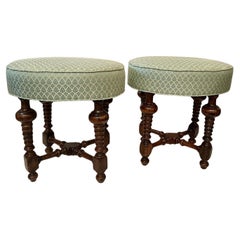 Italian 19th Century Turned Leg Walnut Benches