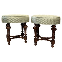 Italian 19th Century Turned Leg Walnut Benches