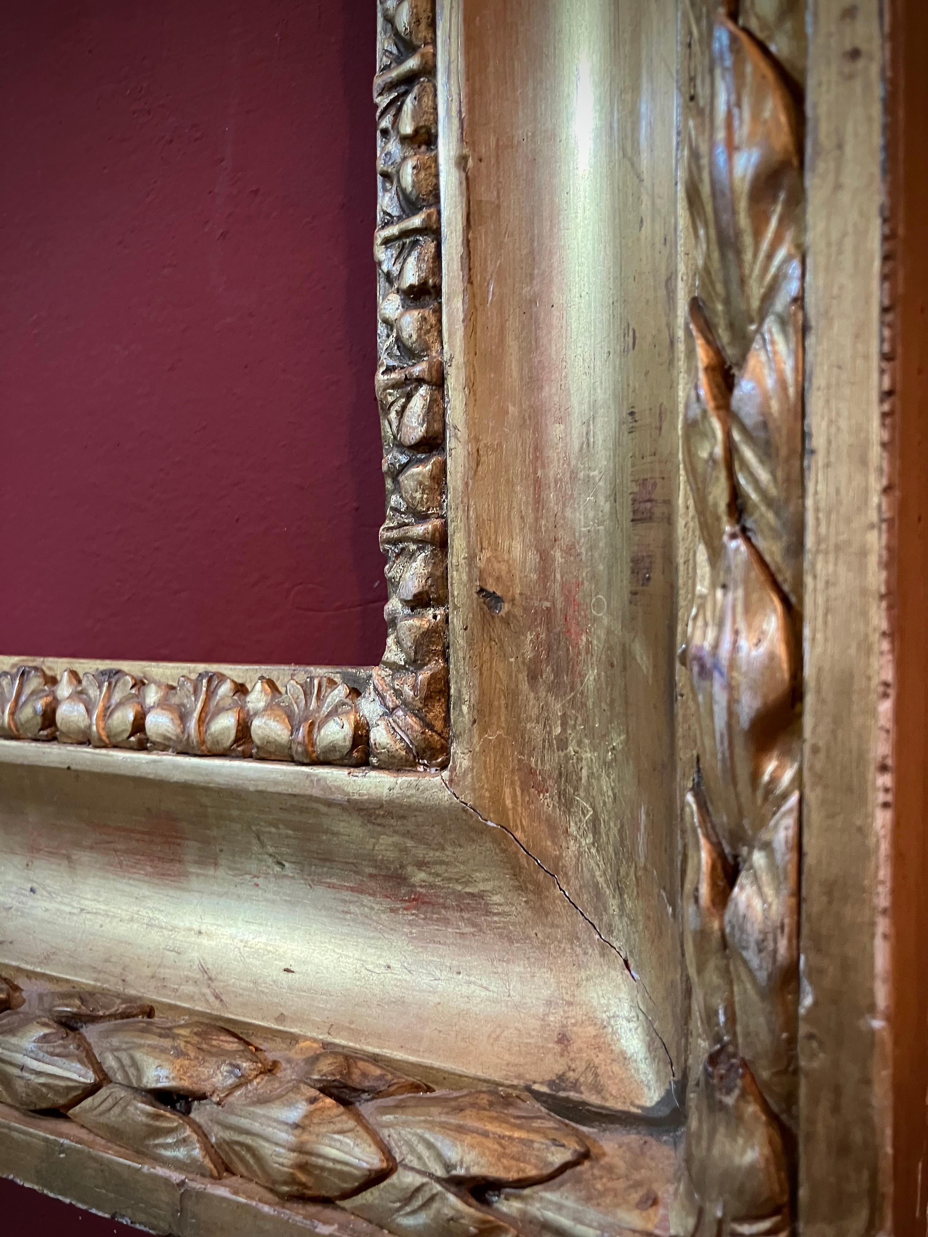 Hand-Carved Italian 19th Century Tuscan Carved Gold Leaf Giltwood Frame, Empire Period For Sale
