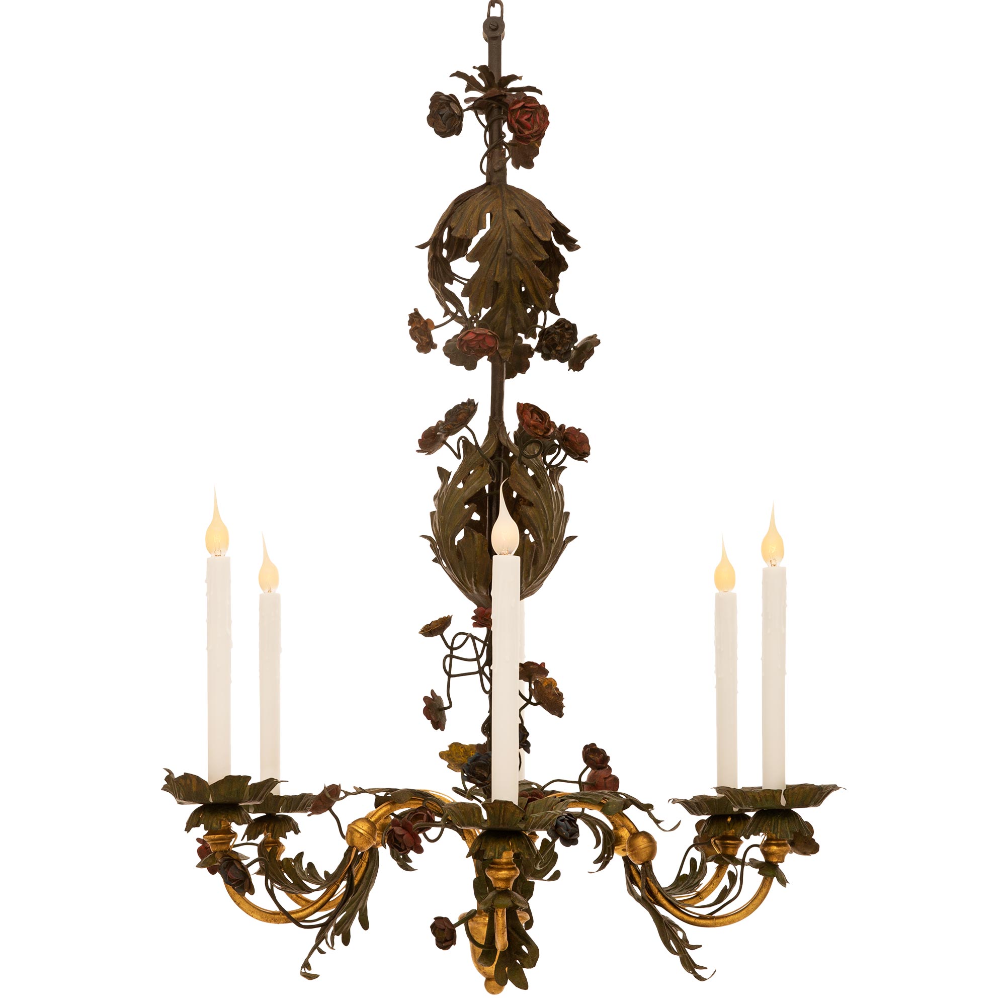 Italian 19th Century Tuscan St. Patinated And Gilt Iron Chandelier For Sale