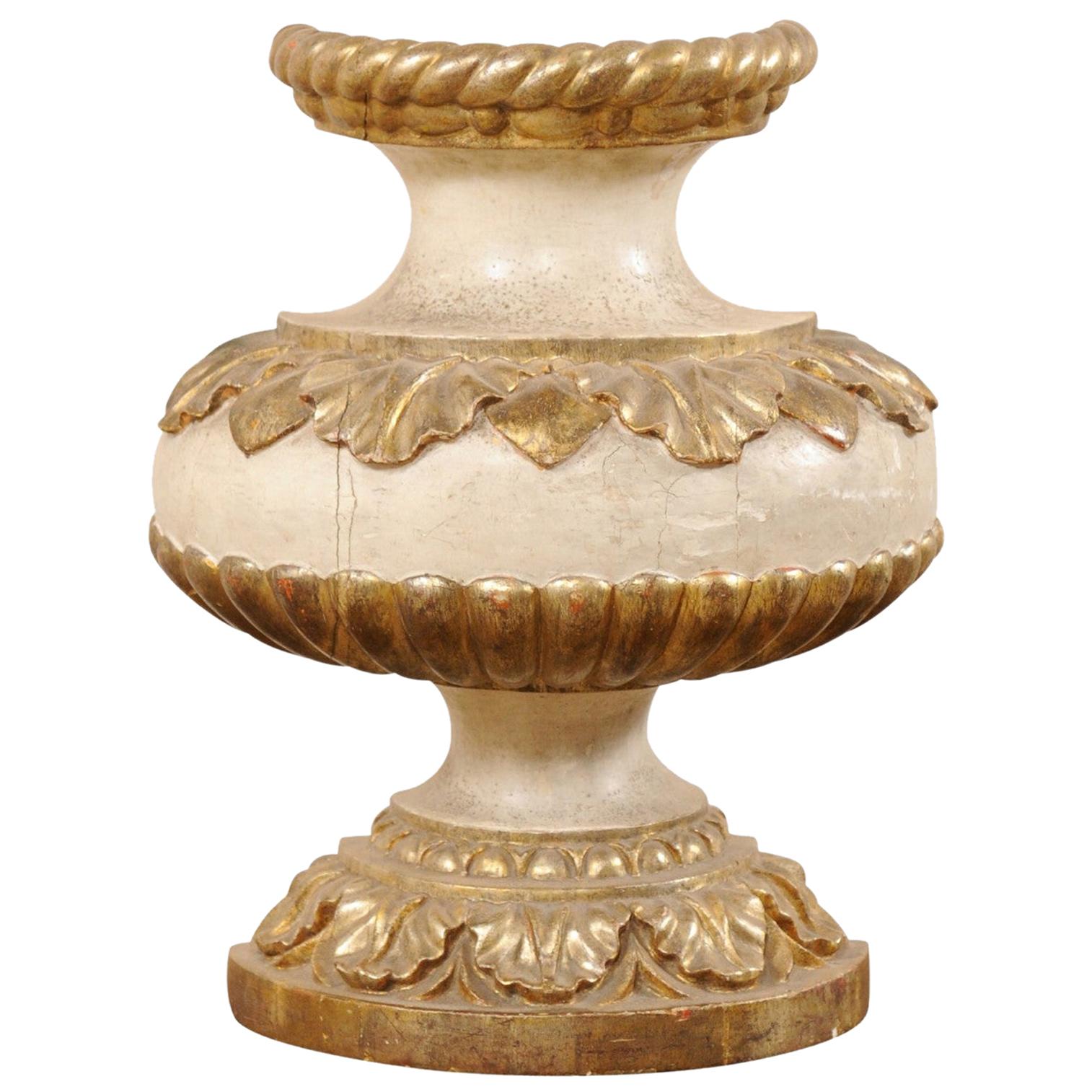 Italian 19th Century Urn-Carved Wood Fragment with it's Original Finish and Gilt For Sale