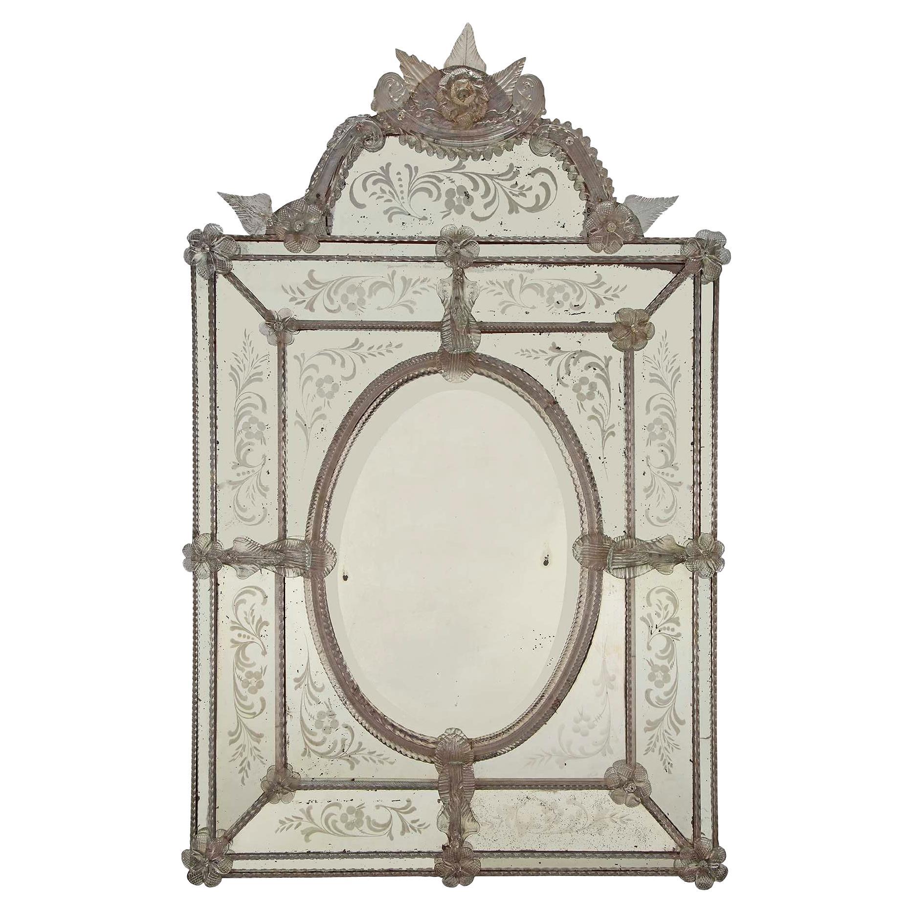 Italian 19th Century Venetian and Murano Glass Triple Framed Mirror