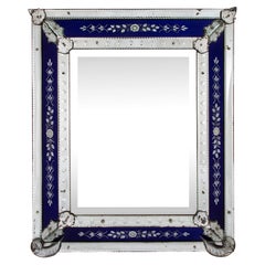 Italian 19th Century Venetian Mirror with Hand Blown Cobalt Blue Glass