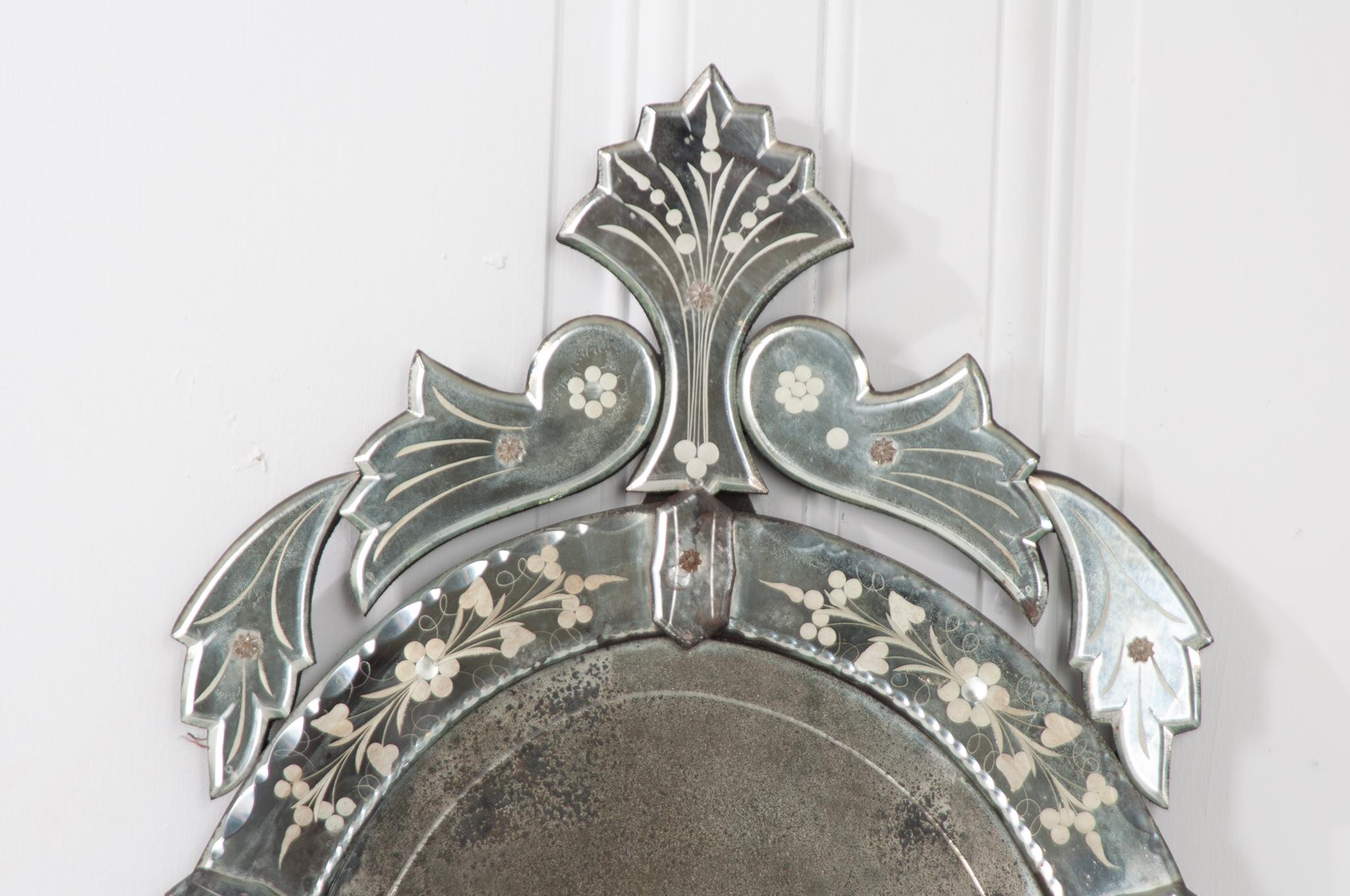 Etched Italian 19th Century Venetian Oval Mirror For Sale