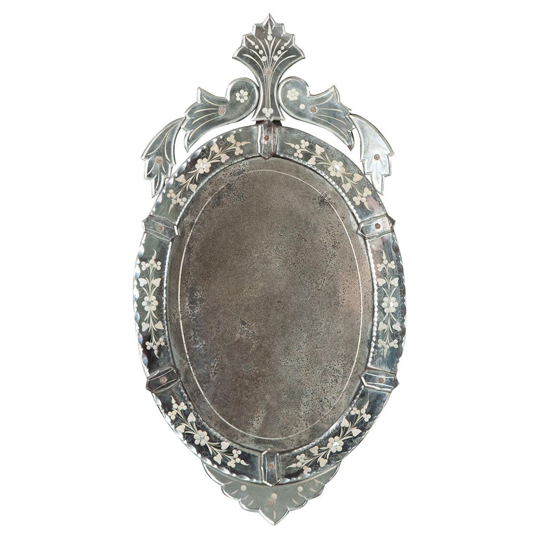 Miroir ovale vénitien italien du 19ème siècle