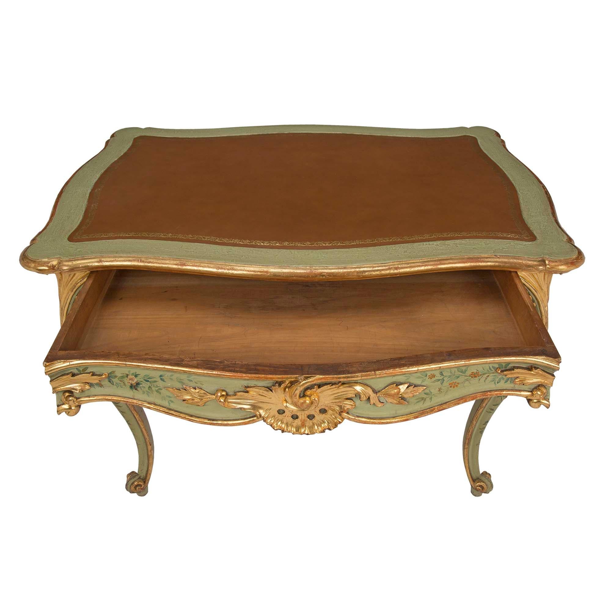 Louis XV Italian 19th Century Venetian Patinated and Giltwood Writing Desk/Side Table For Sale